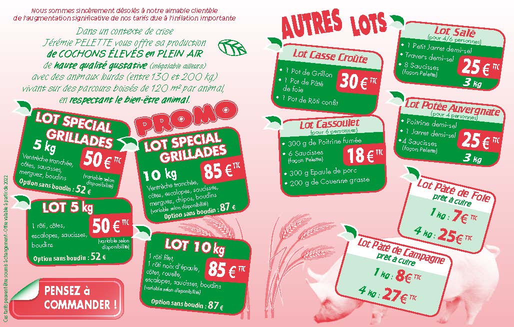 Charcuterie Pelette tarifs 2024